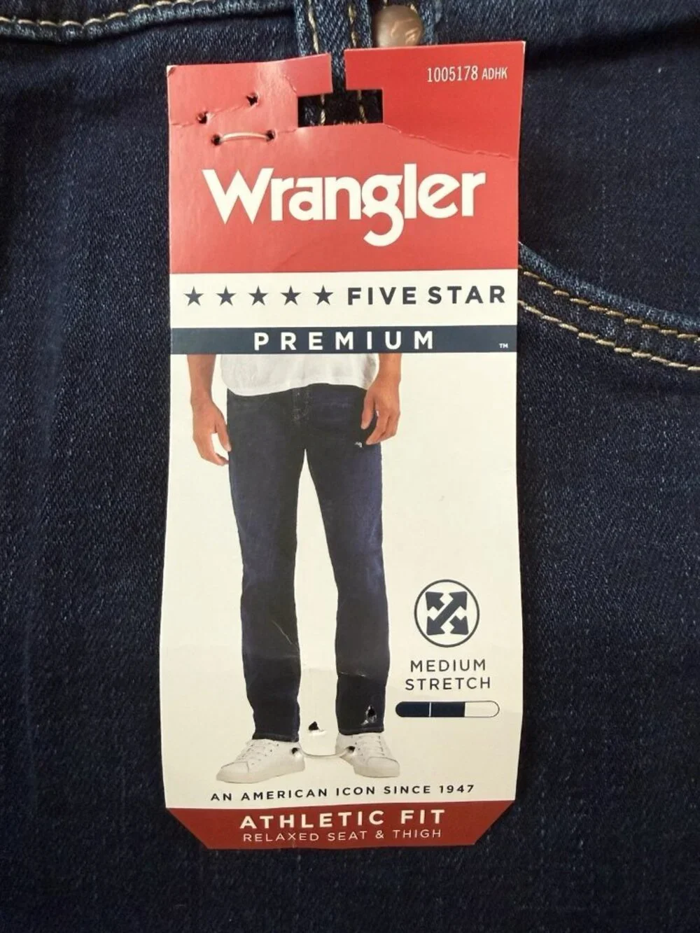Wrangler Five Star Jeans Athletic Fit Blue Denim Jeans Mens 38x32 Dark Wash *T14